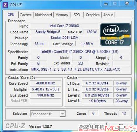左为调倍外频方式将Core i7 3960X超频至4.8GHz的CPU-Z截图，右为调节外频方式将Core i7 3960X超频至4.68GHz的CPU-Z截图。