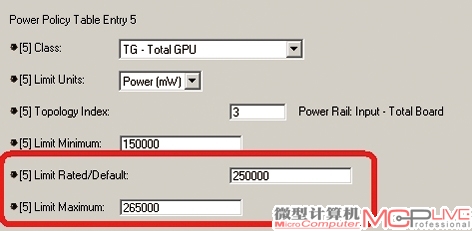 图6：通过BIOS可以将GTX Titan的默认TDP设定为250W（大TDP为265W）