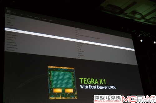发布会现场，NVIDIA展示才流片回来不久正常工作的丹佛核心的Tegra K1。