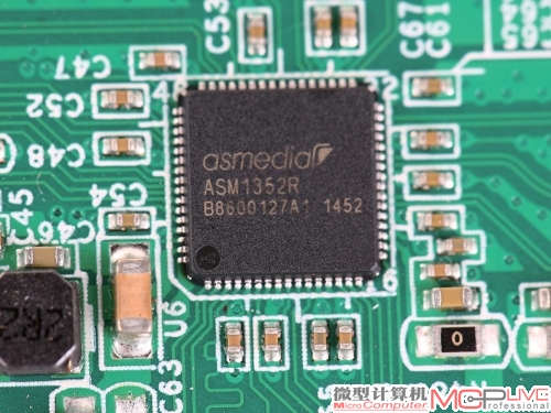测试基板上具备RAID功能与SATA TO USB 3.1桥接能力的祥硕ASM1352R芯片